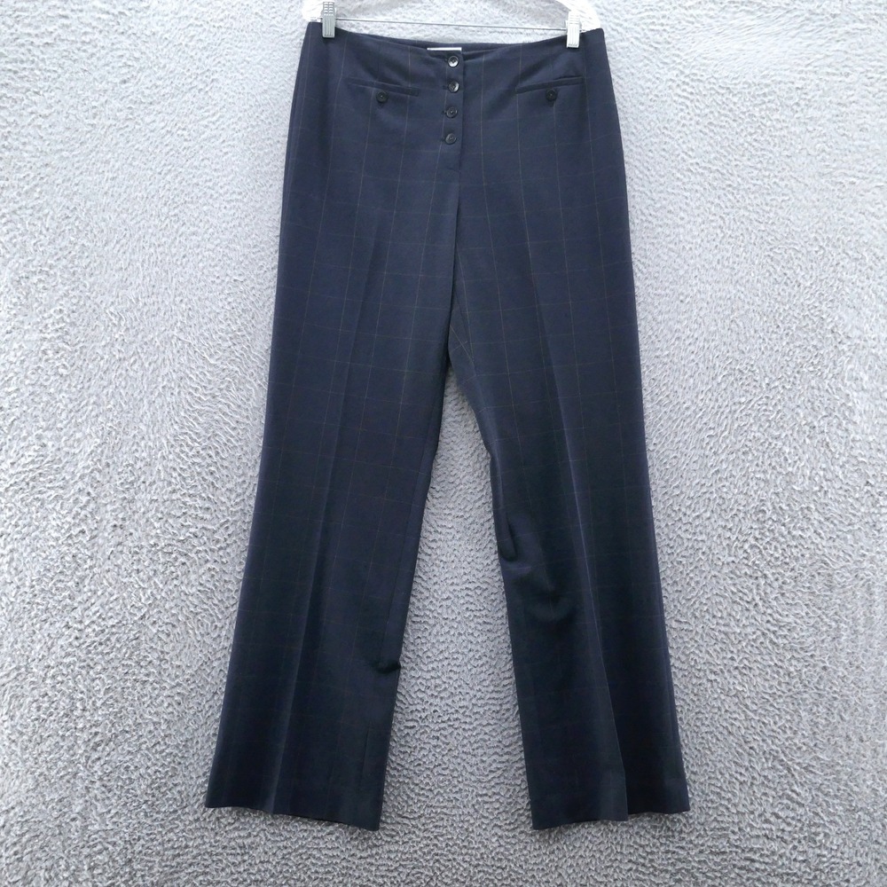 Talbots‎ Womens Size 12 Navy Blue Windowpane Plaid Wide Leg Button Front Pants